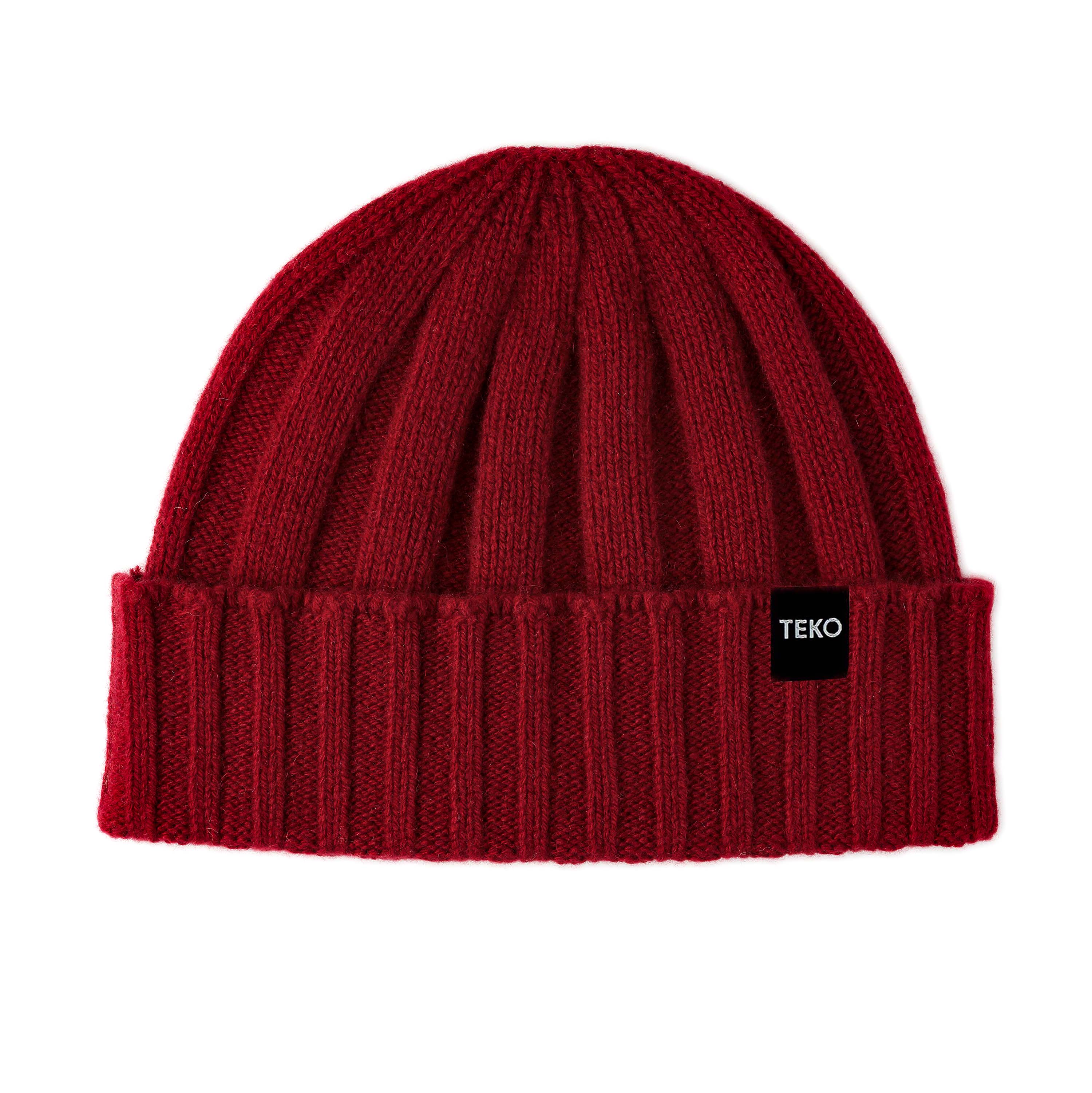 TEKO eco BEANIE PORTREE 3.0 - RECYCLED CASHMERE & MERINO Broad Heavy Rib - Red WIne